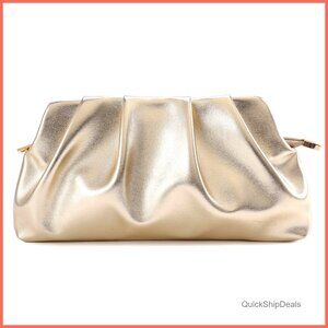PU Leather Ruched Clutch Purse with Detachable Metal Chain Crossbody Bag